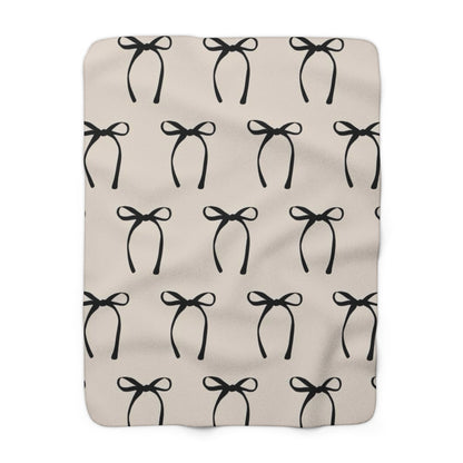 Stylish Sherpa Fleece Blanket with Bow Print, Cozy Gift for Home, Ideal for Birthdays, Weddings, Holidays, Decorative Throw, Comfort