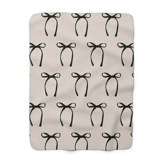 Stylish Sherpa Fleece Blanket with Bow Print, Cozy Gift for Home, Ideal for Birthdays, Weddings, Holidays, Decorative Throw, Comfort